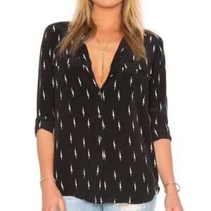 Equipment X Kate Moss Lightning Print Silk Shirt In True Black | XS